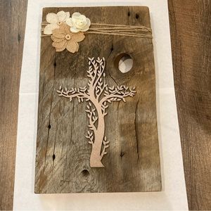Wooden Cross Tree Floral Wall Hanging Decor Sign, Handmade-New!